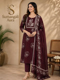 Maroon Floral Embroidered Cotton Churidar Set