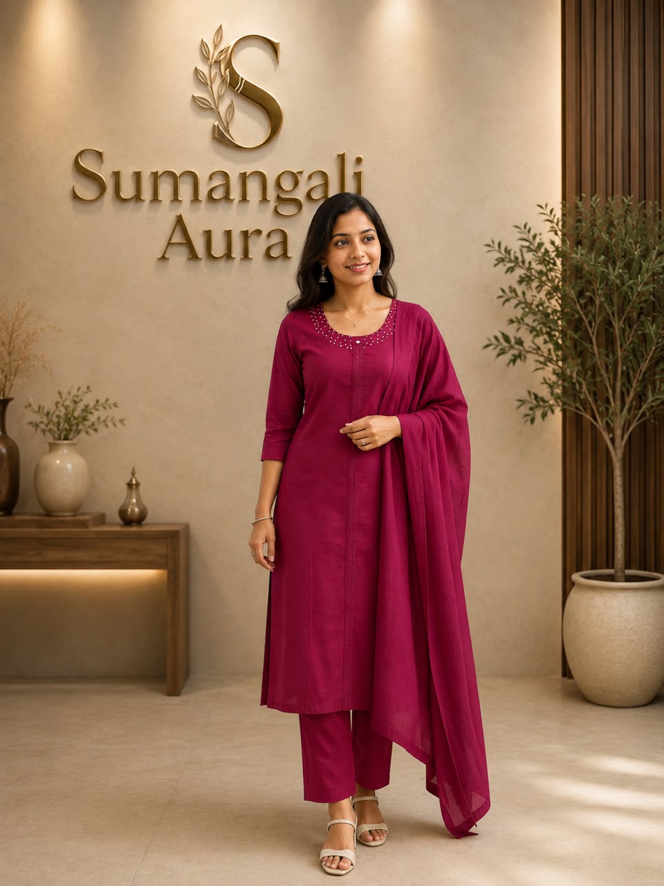 Maroon Plain Cotton Churidar Set