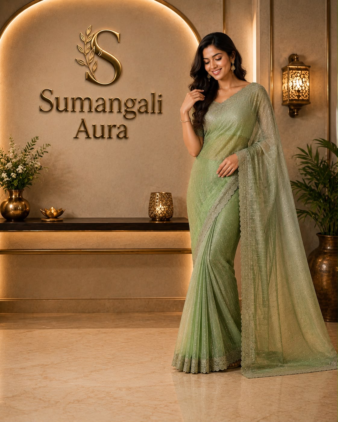 Sage Green Ready-to-Wear Designer Saree