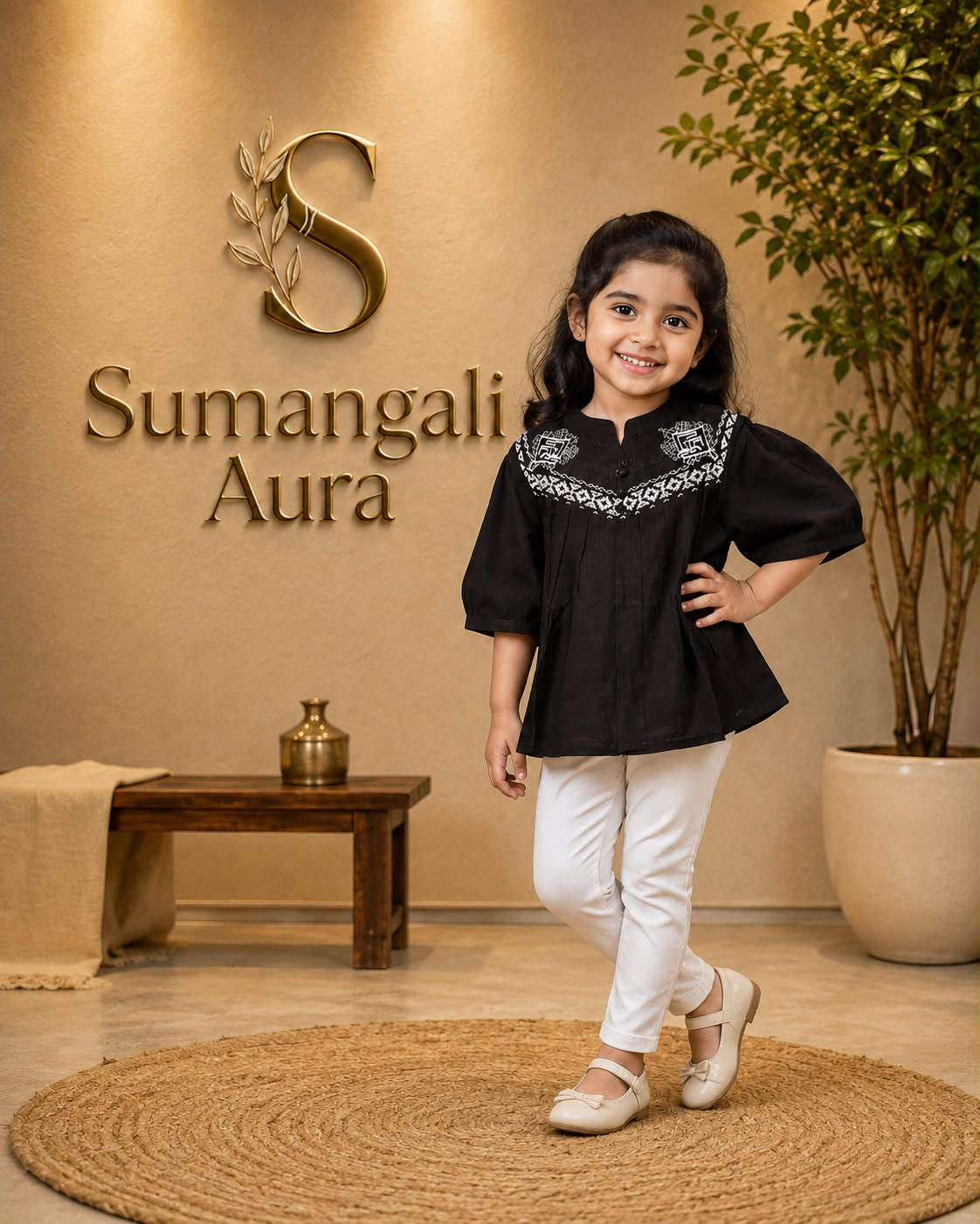Elegant Black Embroidered Kids Top