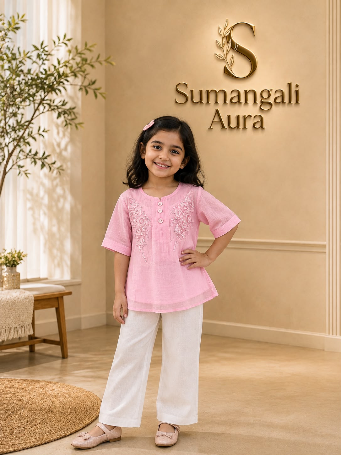 Girls’ Pink Embroidered Cotton Top