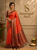 Radiant Orange Bhutta Saree with Rich Woven Border