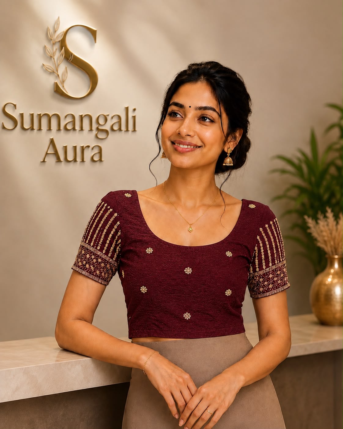 Maroon Embroidered Ready-to-Wear Blouse