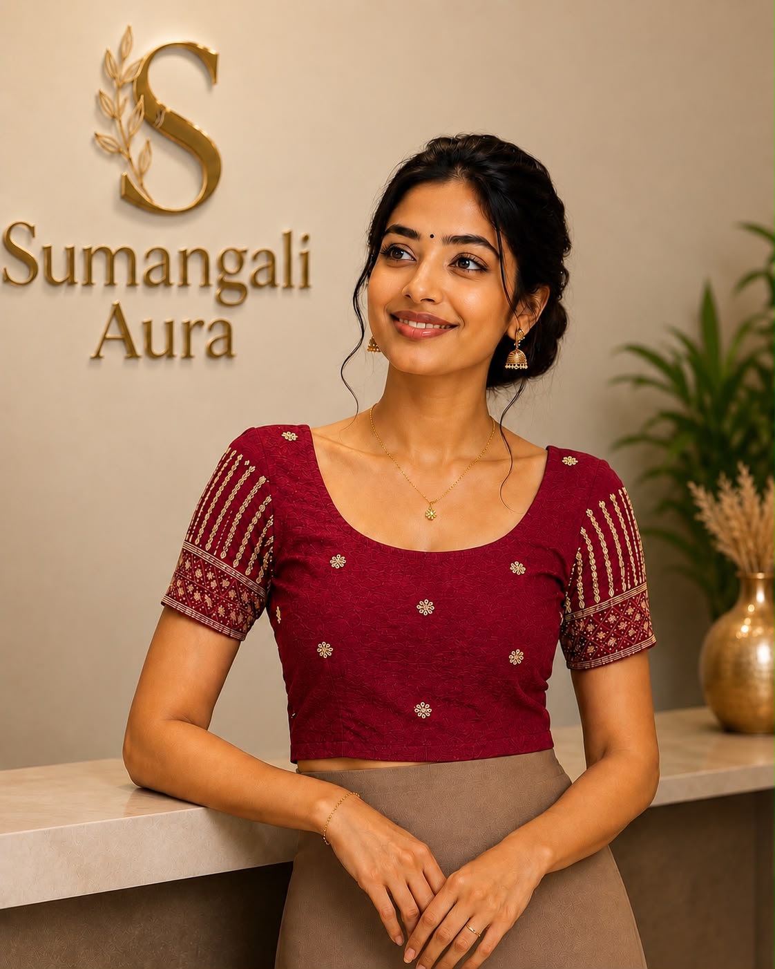 Maroon Embroidered Ready-to-Wear Blouse