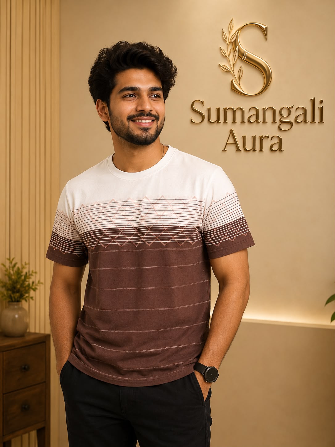 Brown & White Premium Casual T-Shirt