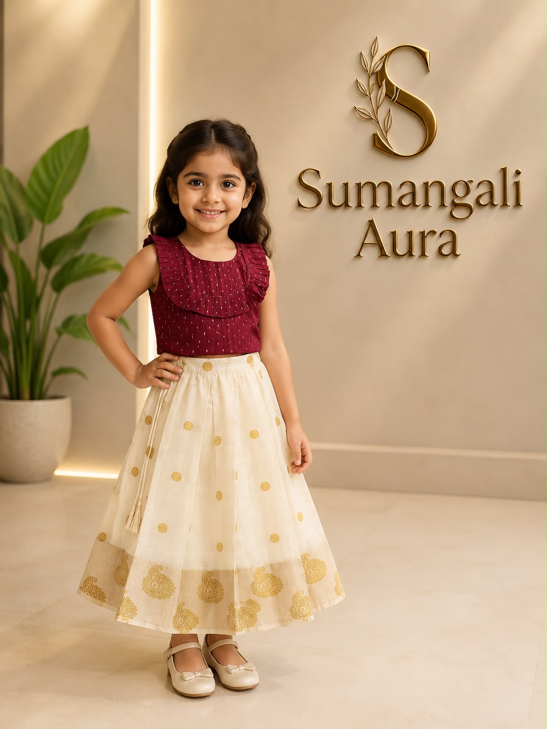 Elegant Maroon & Ivory Kids Ethnic Dress