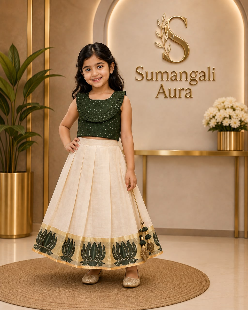 Elegant Green & Ivory Kids Festive Wear