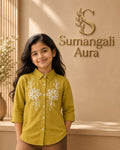 Kids’ Olive Green Embroidered Cotton Shirt