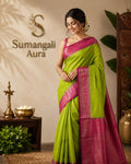 Kattam Kasavu Saree – Lime Green & Magenta