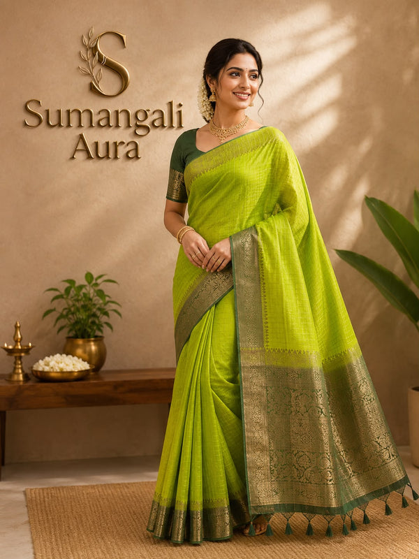 Kattam Kasavu Saree – Lime Green & Deep Green