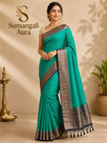 Teal Green Kattam Kasavu Saree – Timeless Elegance