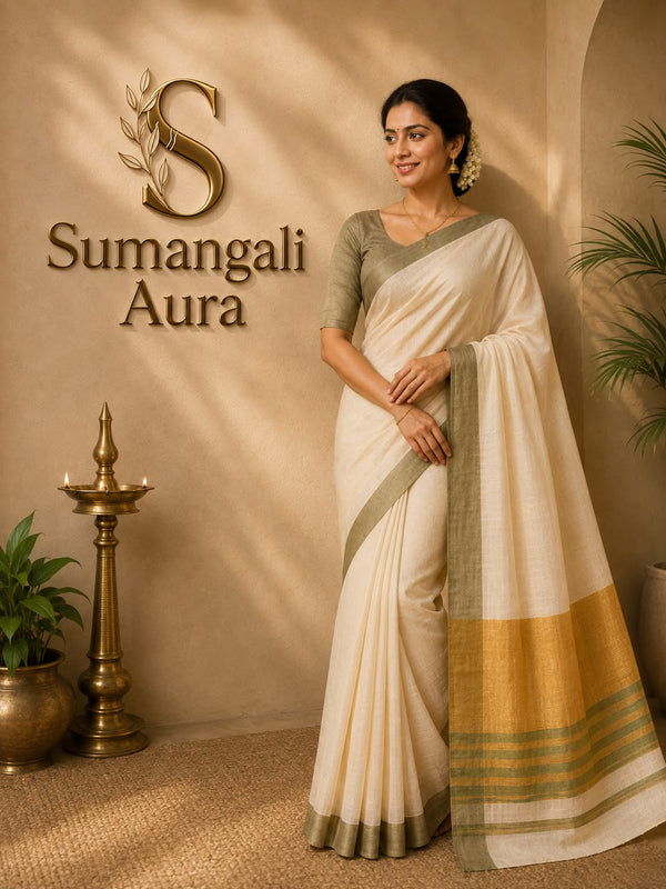 Elegant Ivory Kasavu Set Saree