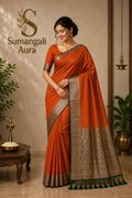 Elegant Orange Kattam Kasavu Saree