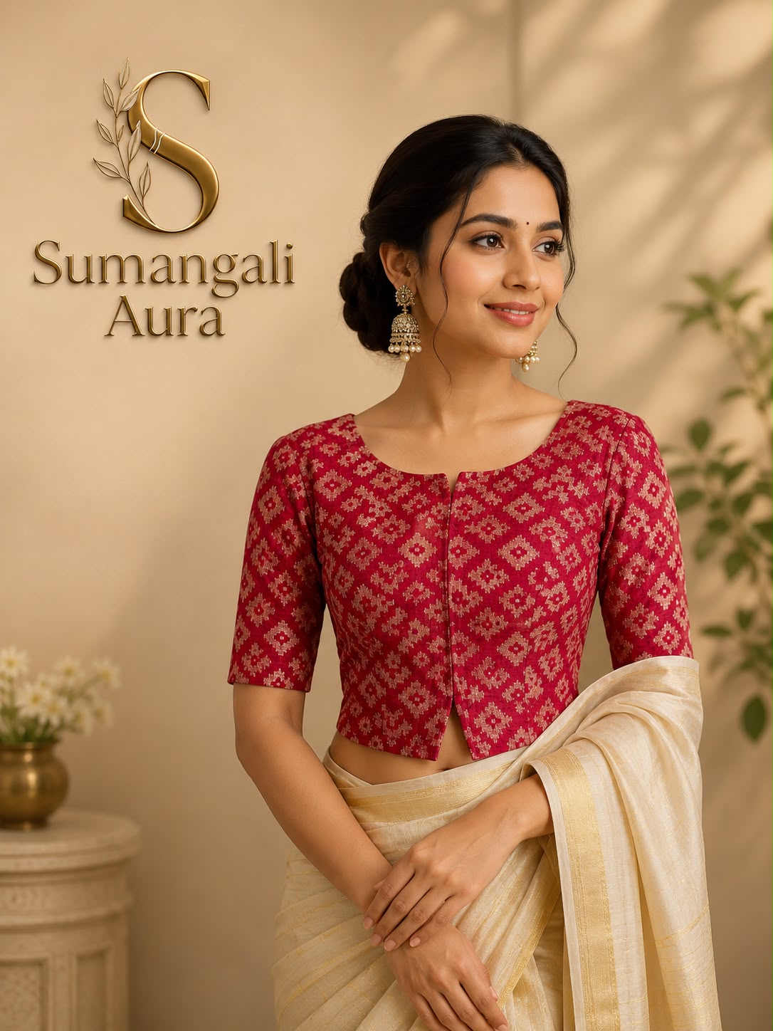 Ready-to-Wear Blouse – Rich Red & Gold