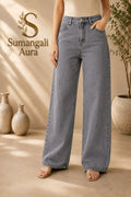 Ladies Grey Wide-Leg Jeans