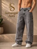Men’s Acid-Wash Grey Wide-Leg Jeans