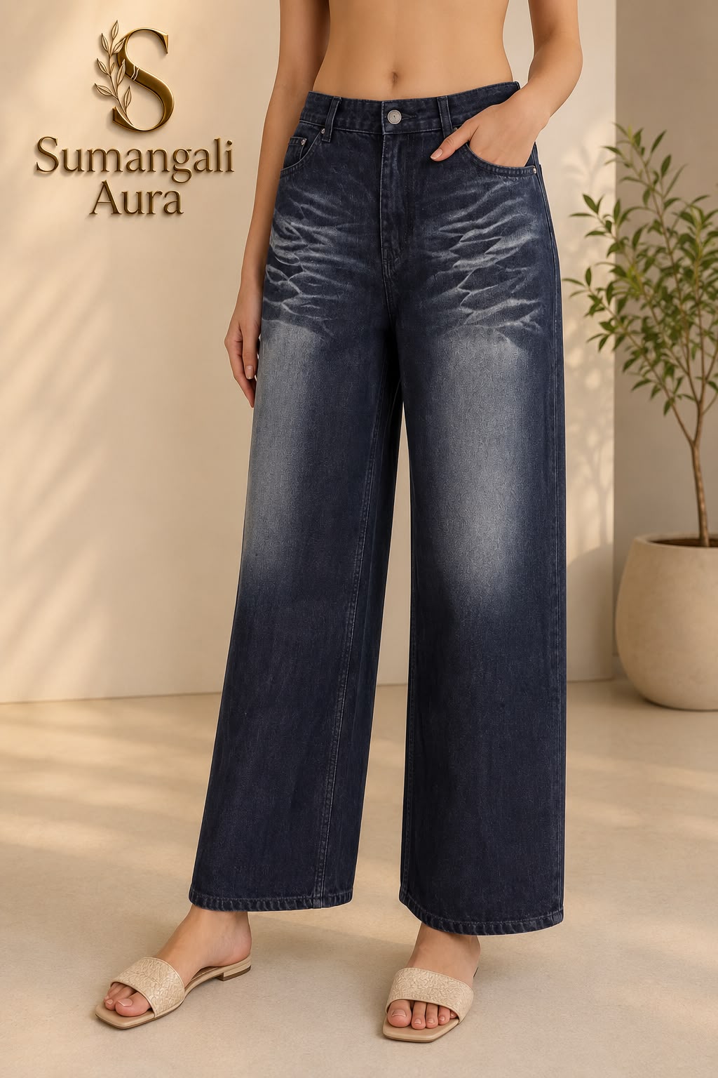 Ladies Wide-Leg Denim Jeans