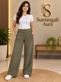 Olive Green Wide-Leg Comfort Trousers
