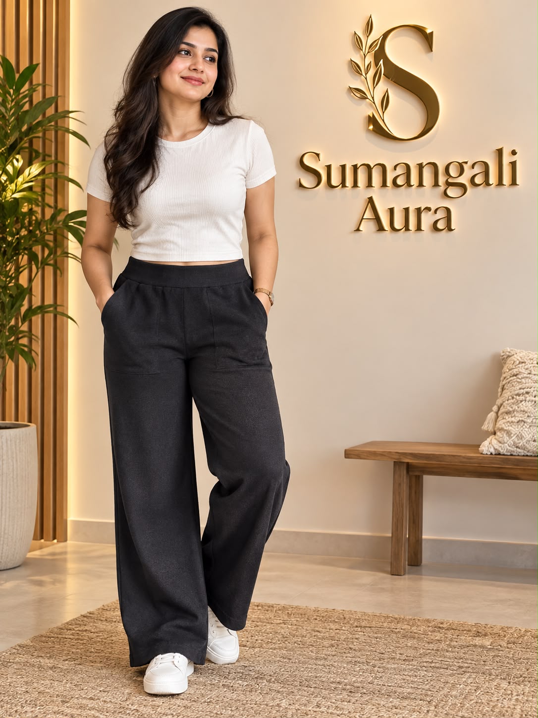 Classic Black Wide-Leg Comfort Pants
