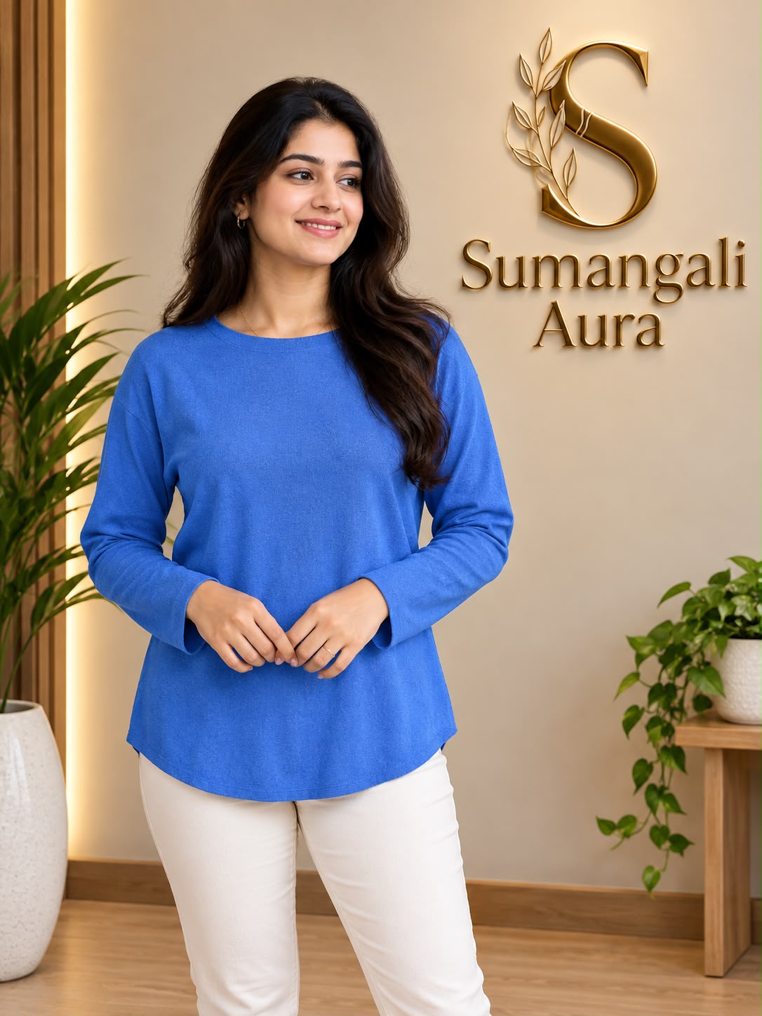 Royal Blue Long-Sleeve Casual Top