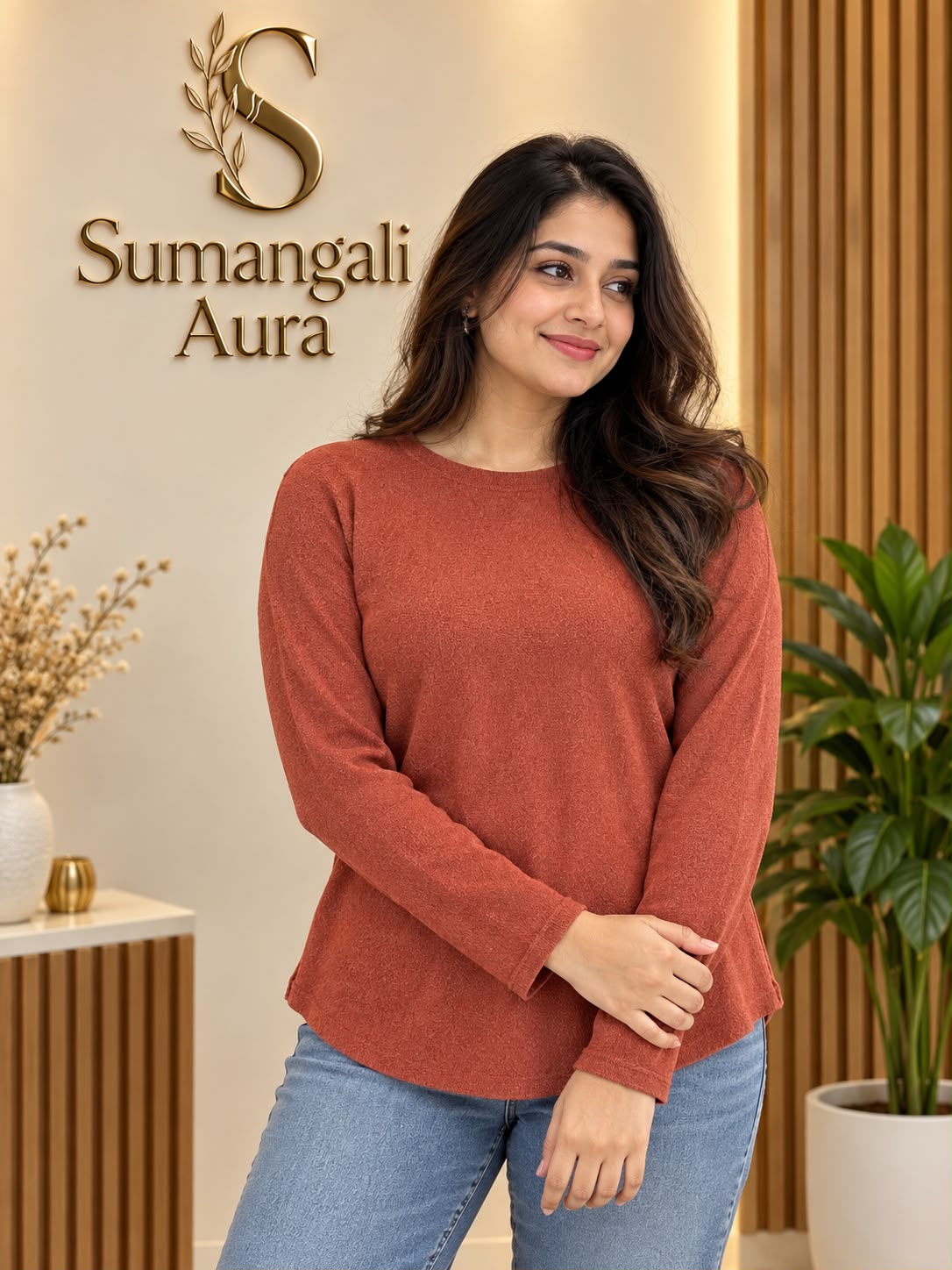 Rust Orange Long-Sleeve Top