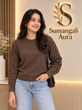 Chocolate Brown Textured Sleeve Knit Top