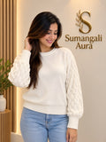 Ivory Cable-Sleeve Knit Top