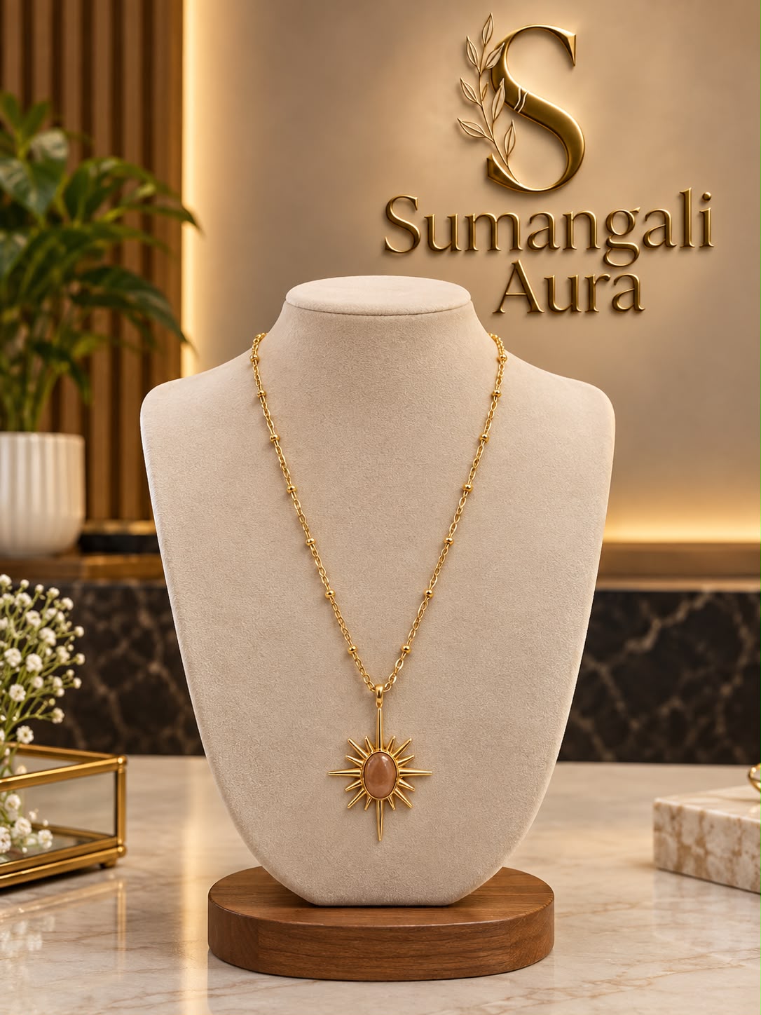 Golden Sunburst Pendant Necklace