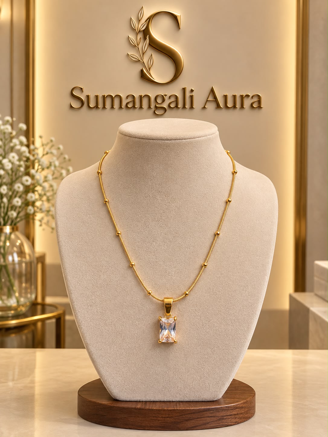 Elegant Gold-Tone Crystal Pendant Necklace