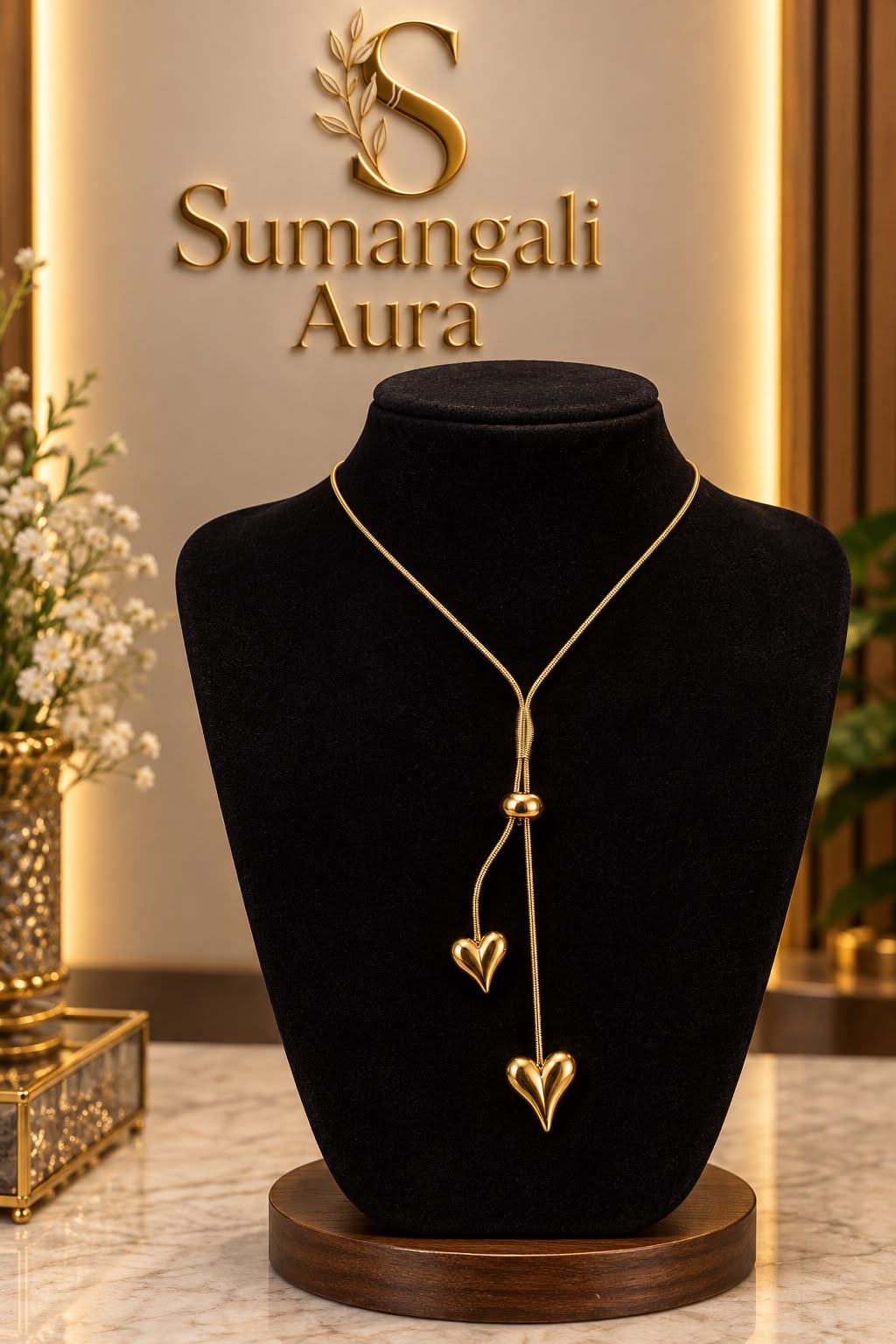 Elegant Gold Heart Lariat Necklace
