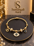 Elegant Evil Eye Charm Bangle – Gold & Blue ✨