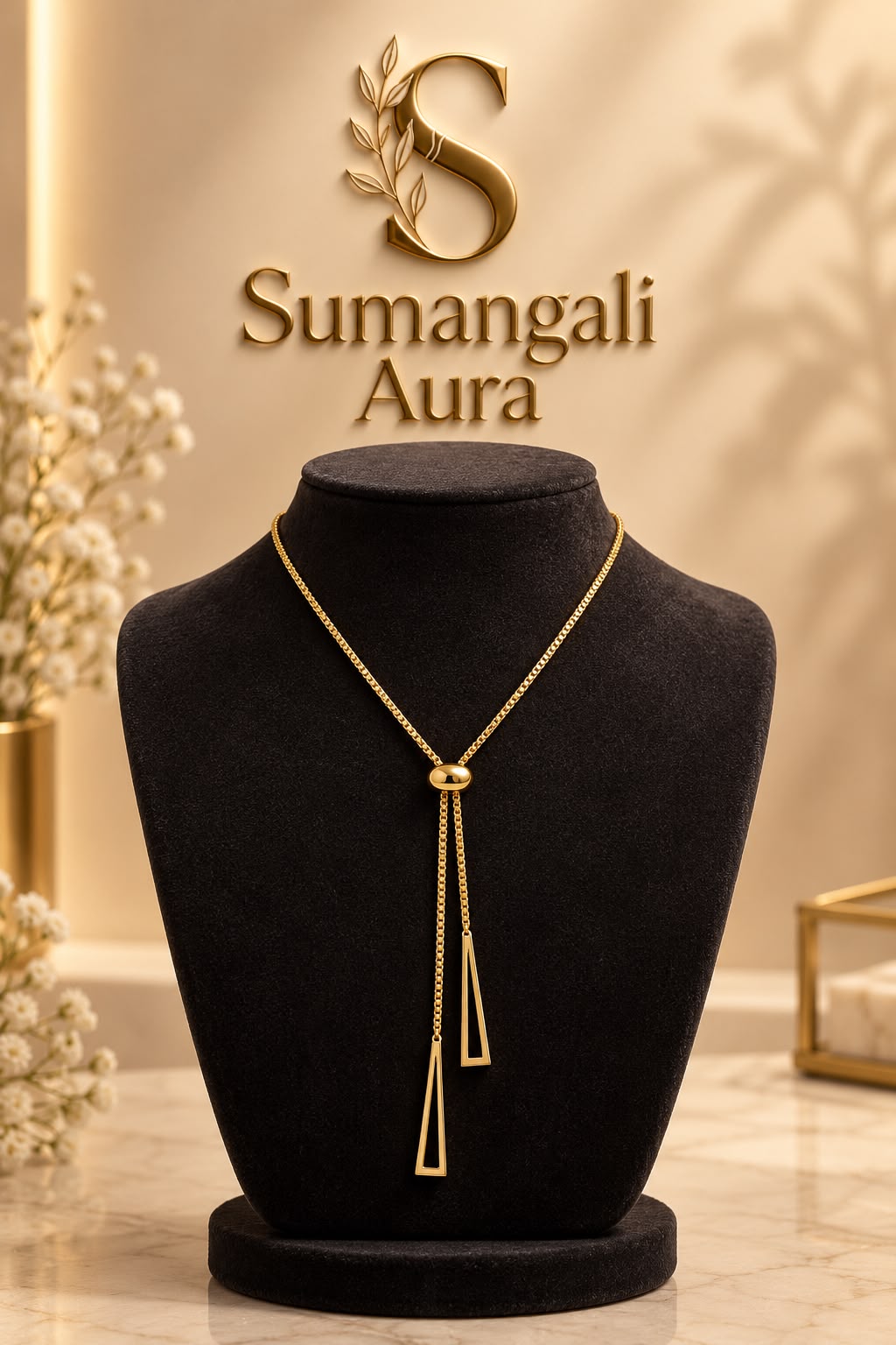 Gold-Tone Slider Necklace with Long Triangle Drops