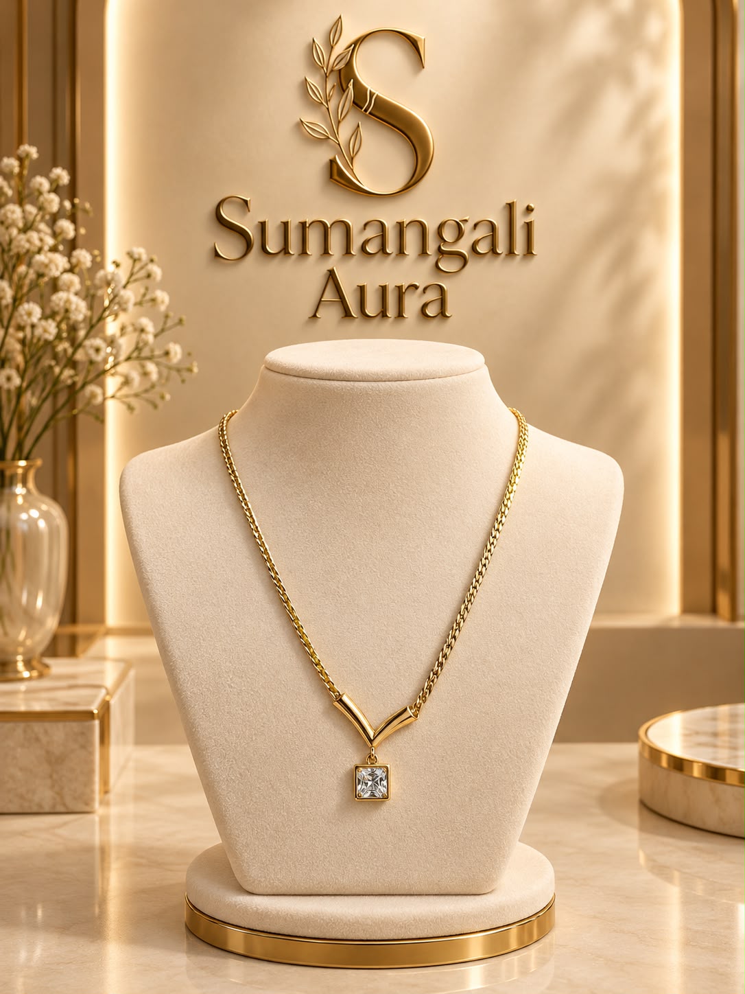 Gold-Tone V-Detail Pendant Necklace