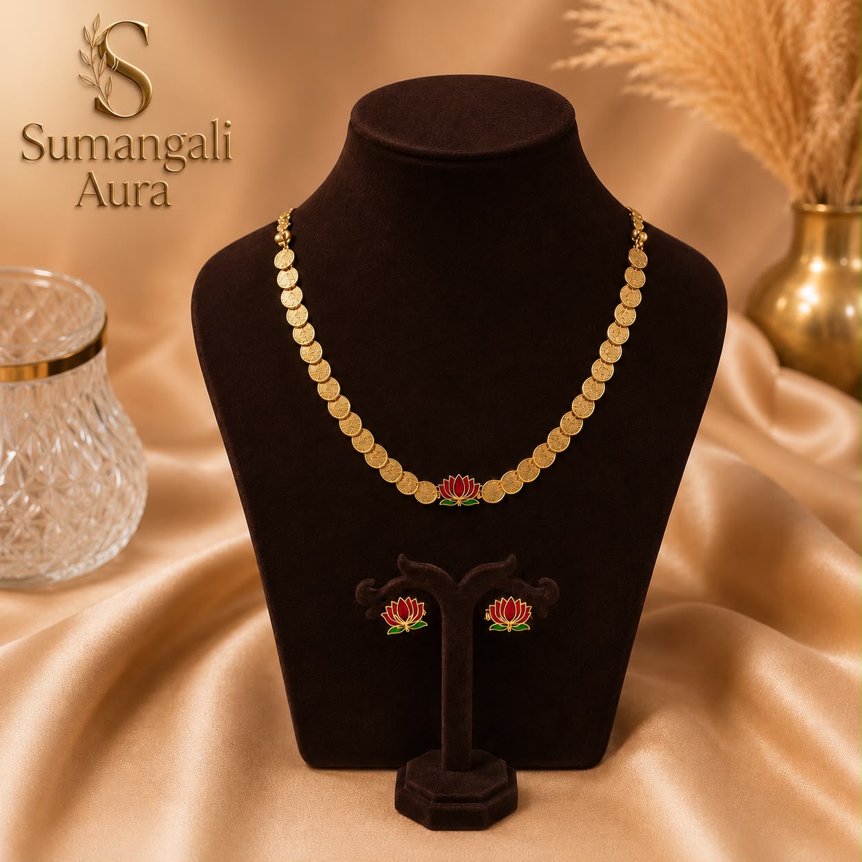 Simple Lotus-Coin Necklace Set