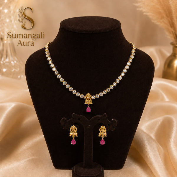 Lakshmi Pendant Ruby AD Necklace Set