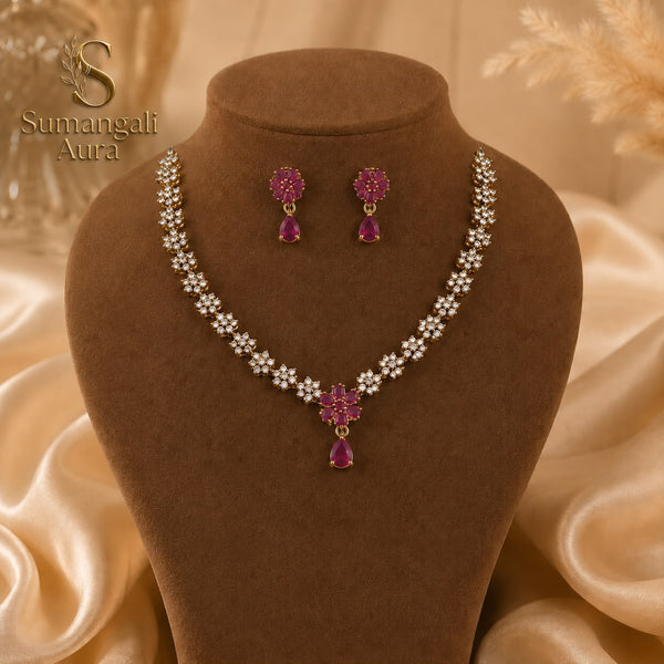 Floral Ruby AD Necklace Set