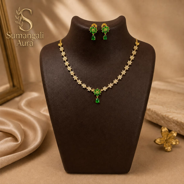 Floral Emerald AD Necklace Set