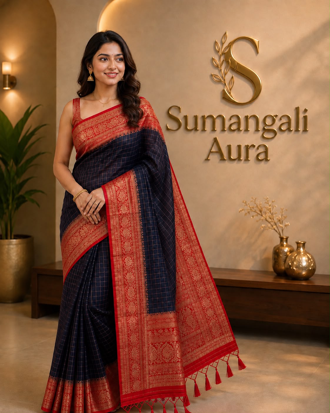 Black And Red Kattam Kasavu Saree