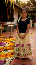 Navy & Ivory Lotus Traditional Pattu Pavadai Set