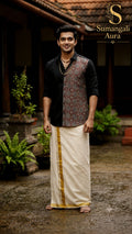 Black Ajrakh Accent Shirt & Mundu Festive Set
